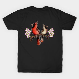 Red Cardinal dogwood flower North Carolina Virginia male female birds T-Shirt